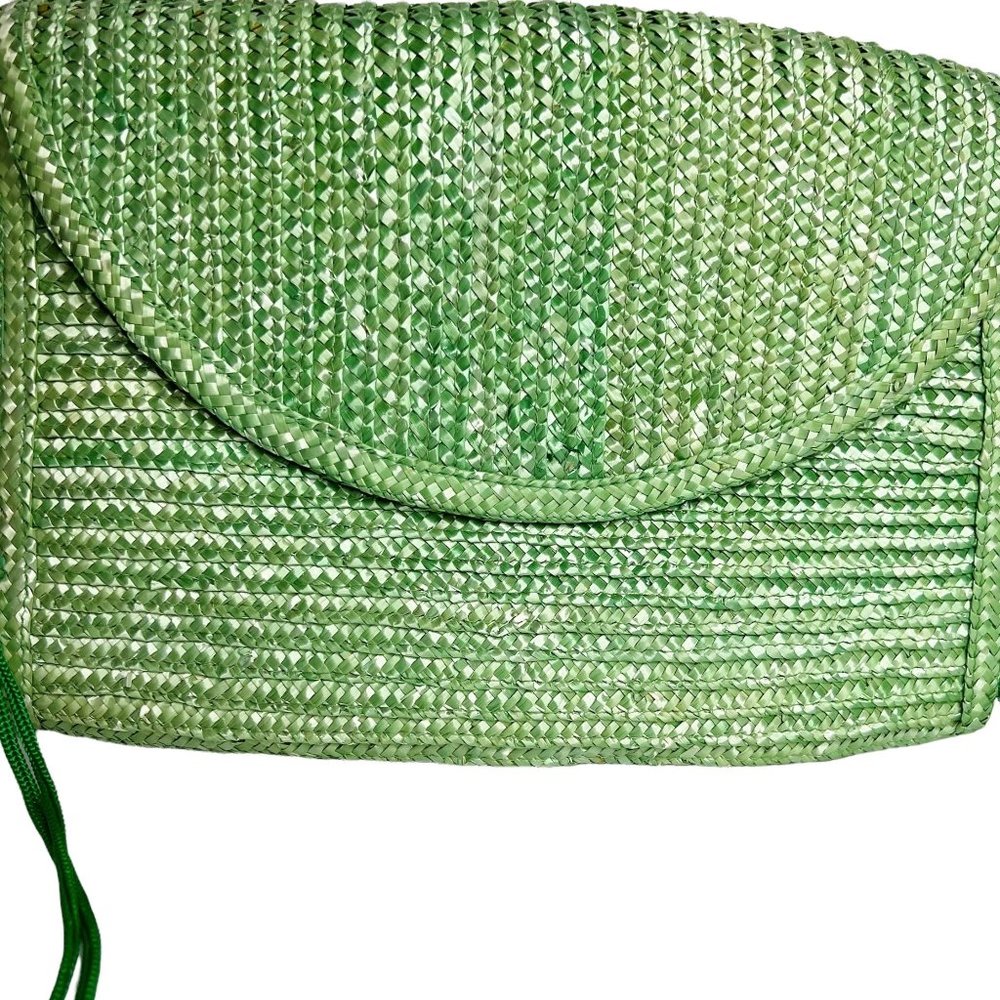 Vintage Green Woven Wicker Crossbody Bag Purse - Picture 2 of 3